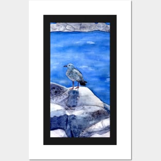 Seagull by the Ocean Watercolor Posters and Art